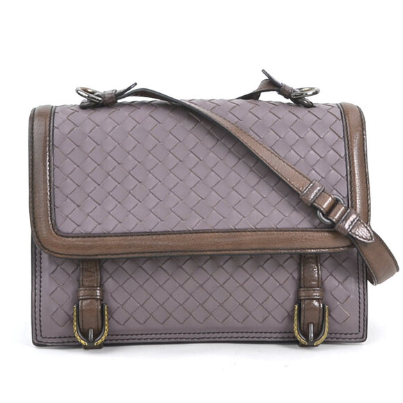 BOTTEGA VENETA Brown Leather Intrecciato Shoulder Bag